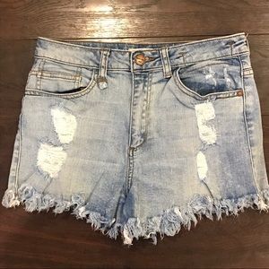 High Waisted Distressed Denim Shorts